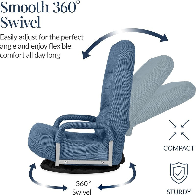 Gaming Floor Rocker Chair 360° Swivel, Lumbar Support, Dusty Blue5