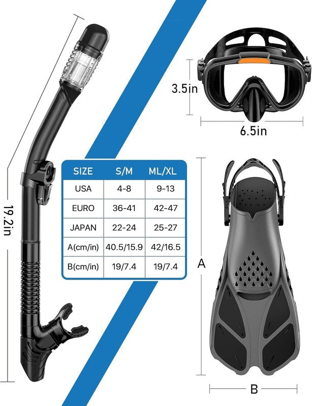 Snorkeling Gear for Adults Men Women,4 in 1 Snorkel Set with Panoramic View Divi5