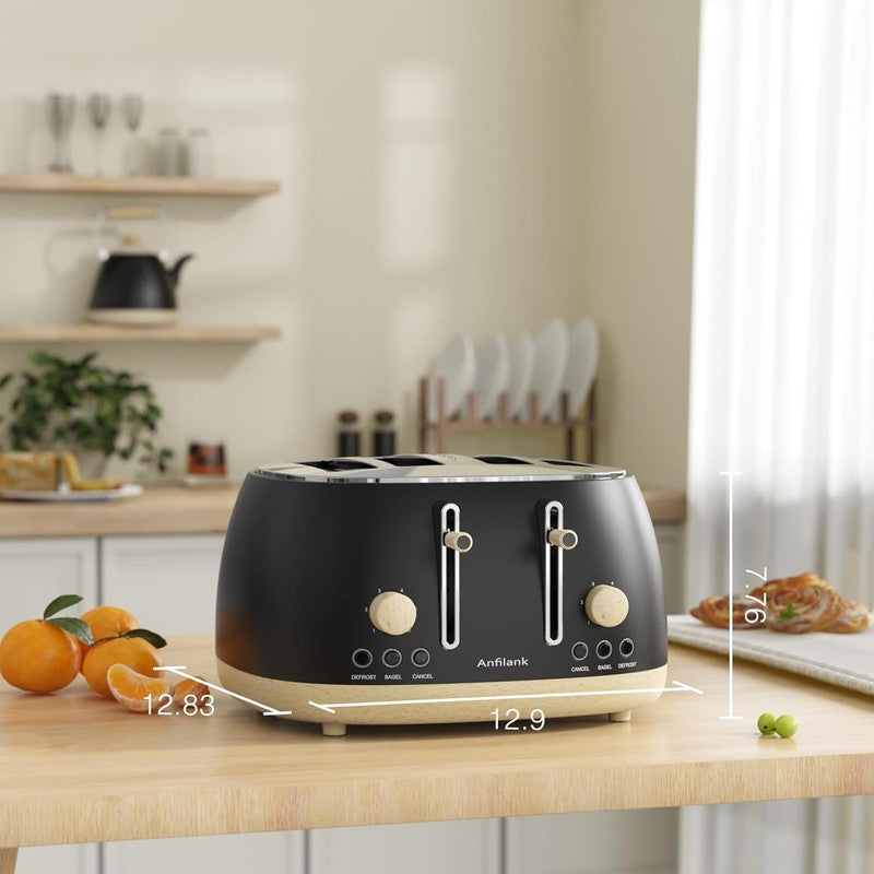 Retro 4 Slice Toaster Stainless Steel Extra Wide Control Bagel Matte Black1