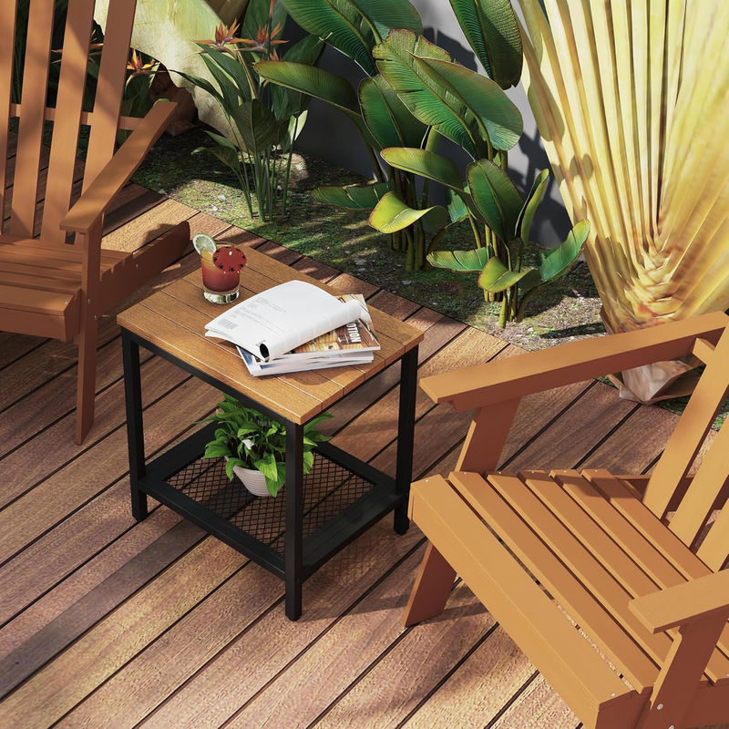 Outdoor Side Table with Storage, 2-Tier Patio End Tables Weather Resistant, Blac1