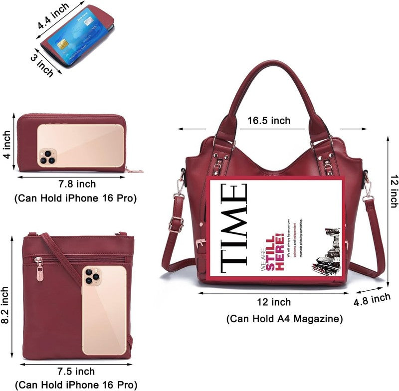 Women Large PU Leather Shoulder Tote Hobo Crossbody Bag Wallet Set 4PCS3