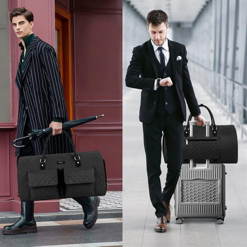2in1 Garment Duffle Bag Black 3Pc Set Hanging Suit Travel Carry On4