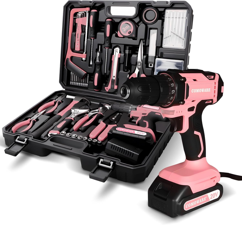 20V Cordless Drill Tool Set Pink 120Pc Hand Tools Home DIY Office Garden Toolbox0