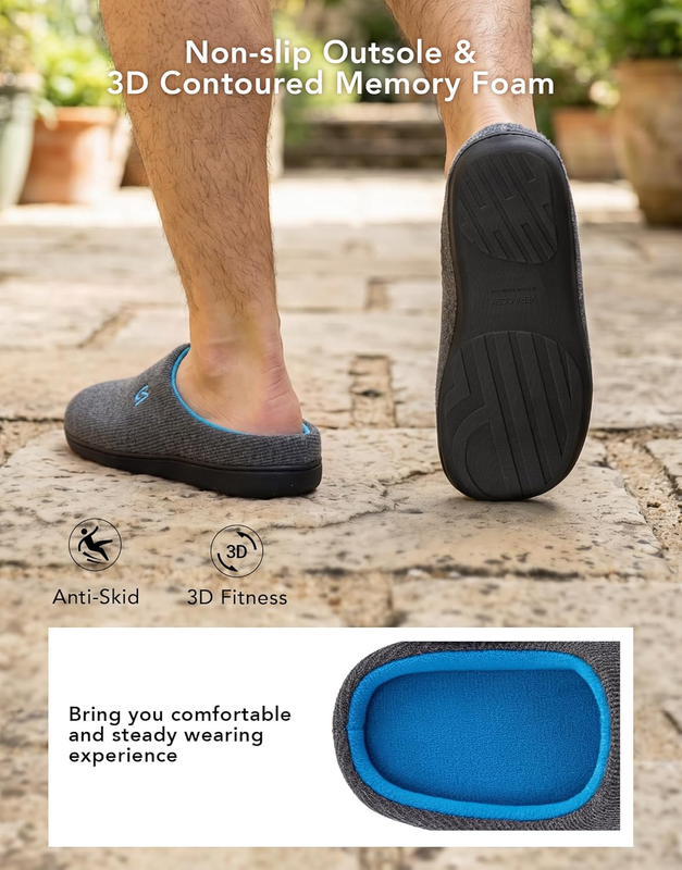 Men'S Two Tone Memory Foam House Slippers Indoor Outdoor Durable Rubber Sole4