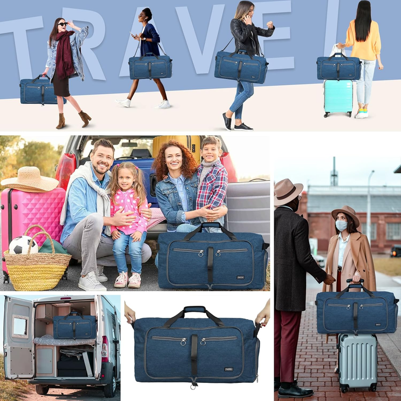 65L Travel Duffel Bag Foldable w/ Shoe Compartment Water Resistant Gray1
