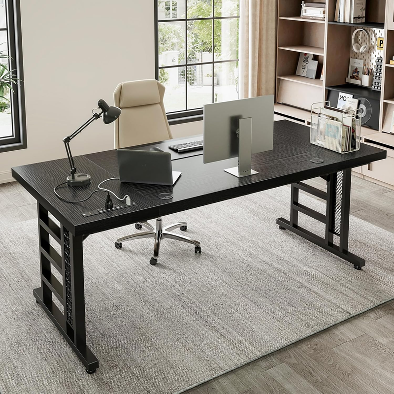 71" Executive Desk w/ USB Ports Large Modern Office Table Black7