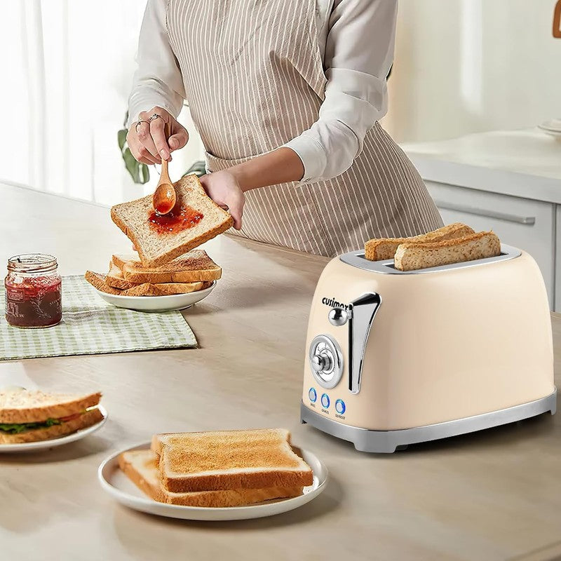 Cream Retro 2 Slice Toaster - Stainless Steel, Wide Slots, Bagel, 6 Settings4