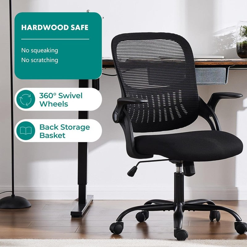 Sweetcrispy Ergonomic Mesh Office Chair Swivel Mid-Back Lumbar Flip-Up Arms5