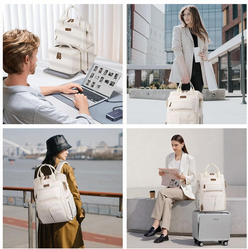 Travel Laptop Backpack 15.6 17.3" Nurse Work Bag w/ Lunch Box Beige5
