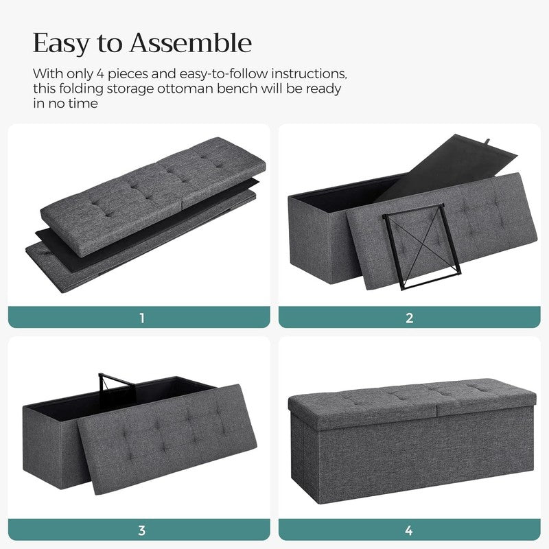 43'' Foldable Storage Ottoman Bench Flip Lid Entryway Living Room Dark Gray7