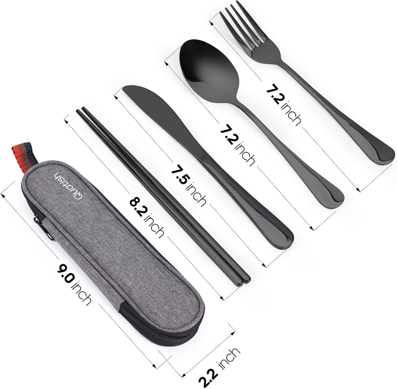 Reusable Travel Utensils Set Fork Spoon Stainless Steel with Case Black6