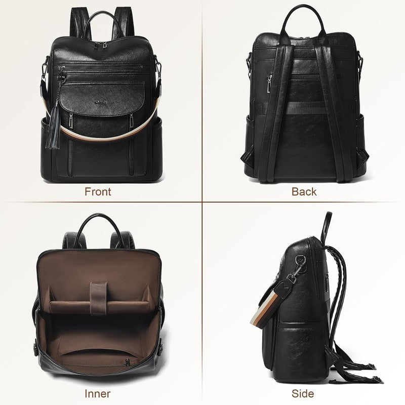 Women Laptop Backpack 15.6" Leather Travel Work Water Resistant Black6