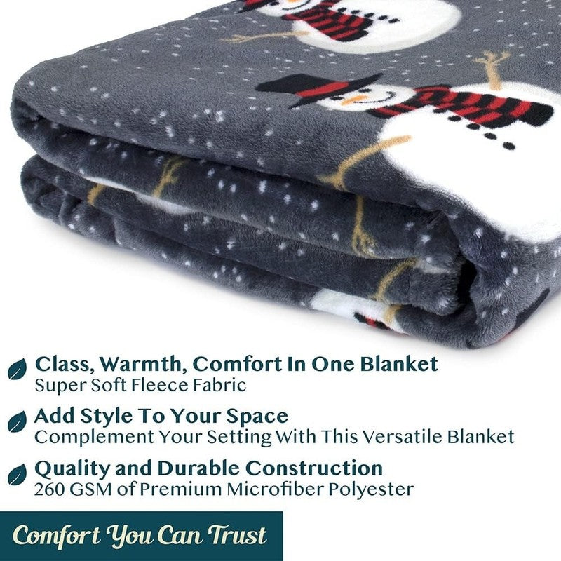 Christmas Throw Blanket Grey Snowman Fleece Soft Warm Plush 50"x60"8