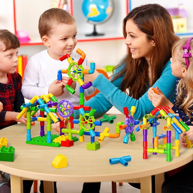 188PCS STEM Pipe Tube Building Blocks Toy w Wheels Baseplate for Kids1
