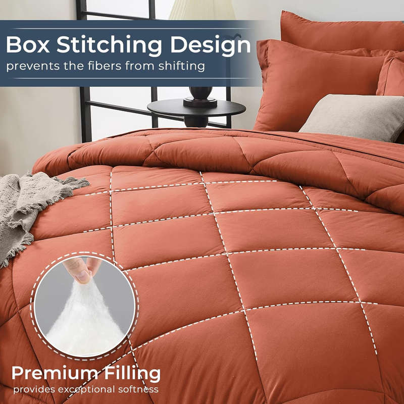 Burnt Orange Queen Comforter Set 7 Piece Bed in Bag Ultra Soft Sheets Shams Set3