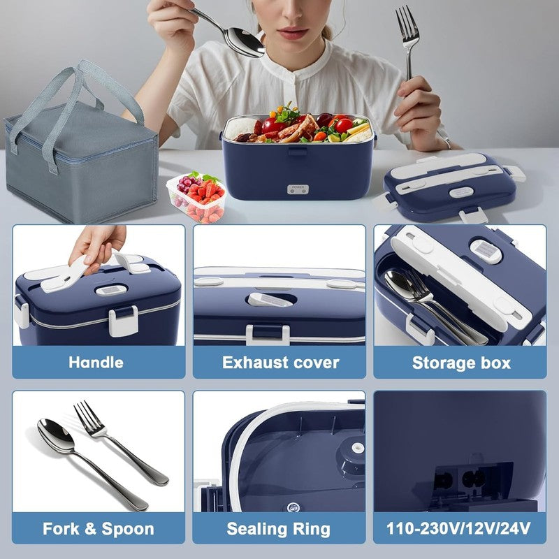 Electric Lunch Box 100W 1.8L Heated Food Warmer Portable 12/24V 110 230V3