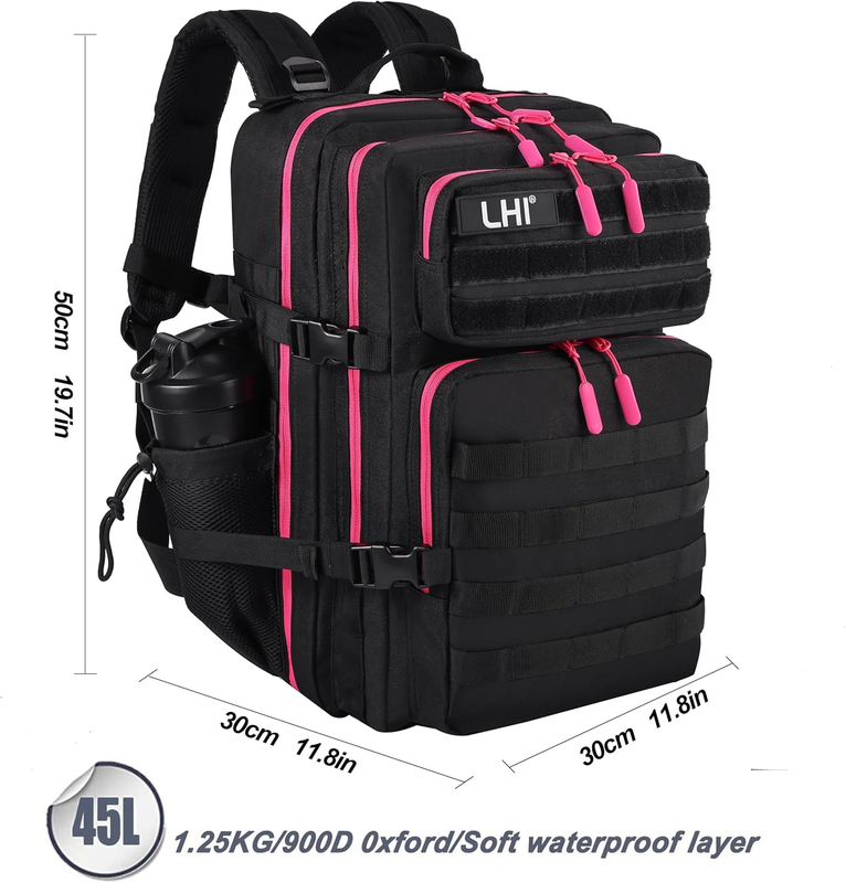 Military 45L Tactical Backpack Black Red Zipper MOLLE Travel Bag2