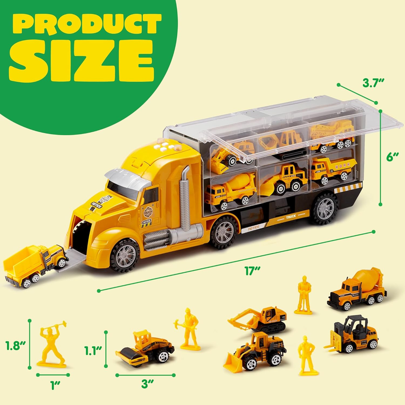 25 in 1 Construction Truck Toy Set with 12 Vehicles 12 Worker Figures Sound Ligh6