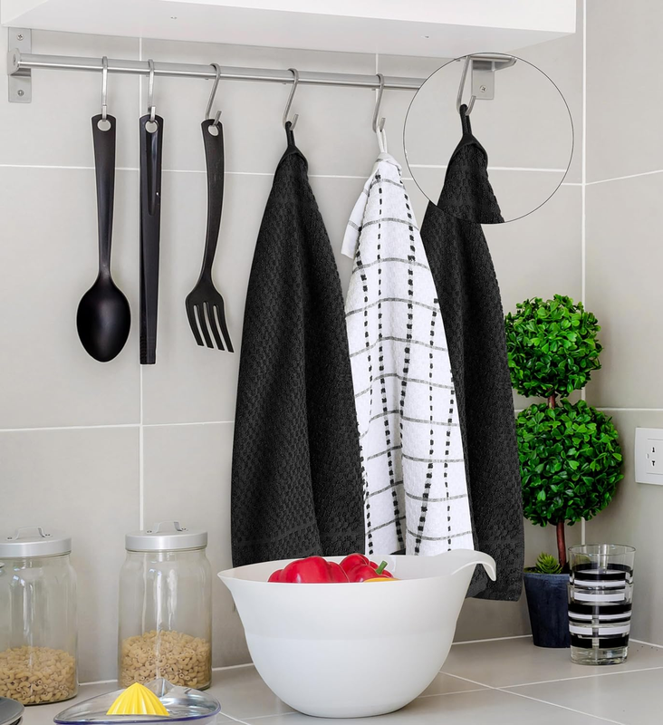 12 Pack Kitchen Towels 15x25" 100% Cotton Super Soft Absorbent Black6