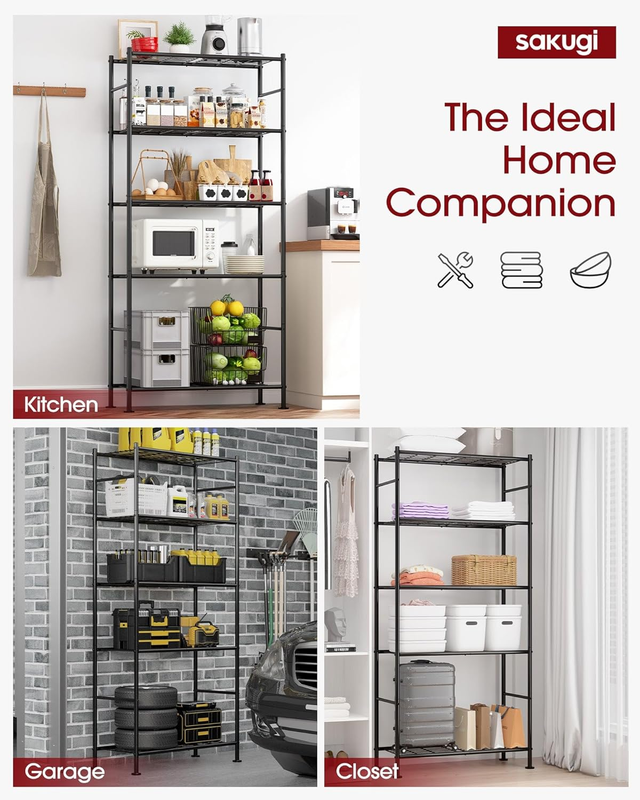 Storage Shelves   5 Tier Shelf Organizer, Heavy Duty Garage Shelving Unit with L2