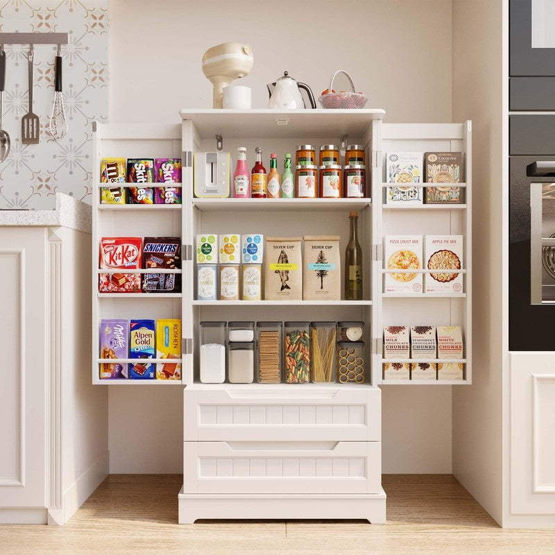 47" Kitchen Pantry Cabinet – 2 Drawers, 2 Shelves & 6 Side Shelves, Magnetic Clo1