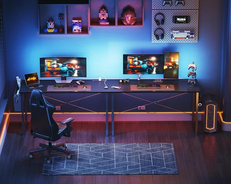 48" Small Computer Desk w/ Power Outlets USB Port Storage Bag Hook Office Black6