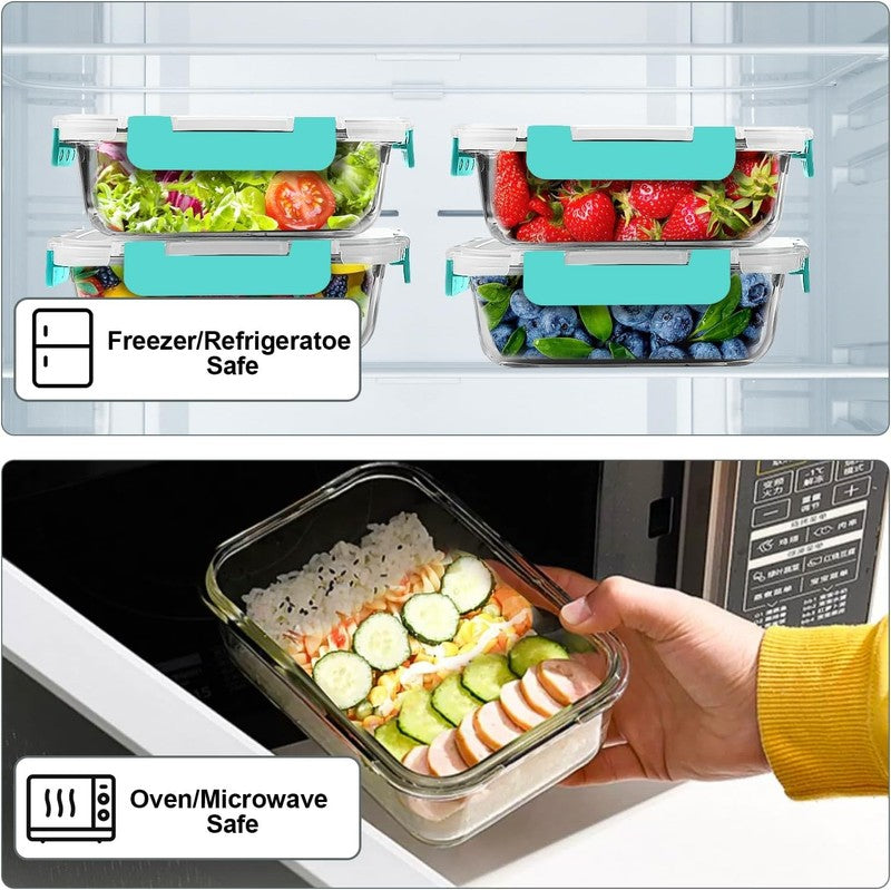 10 Pack 22oz Glass Meal Prep Containers Airtight Lids Green3