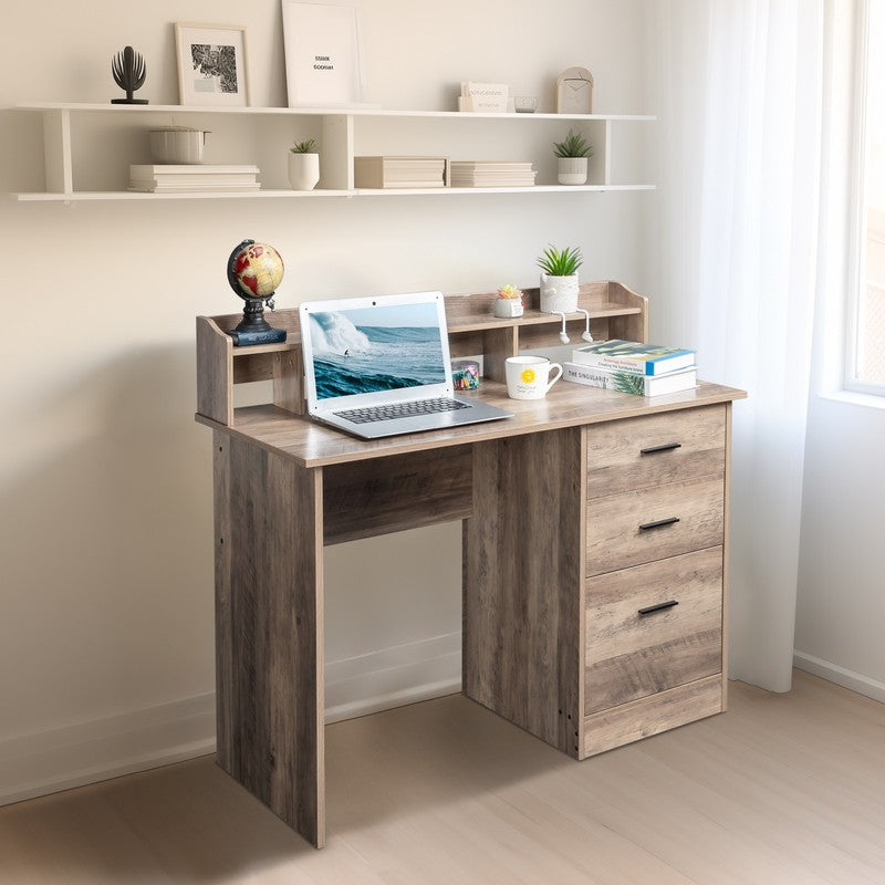 Wood Computer Desk Office Laptop PC Work Table, Writing Desk with 3 Drawers File3