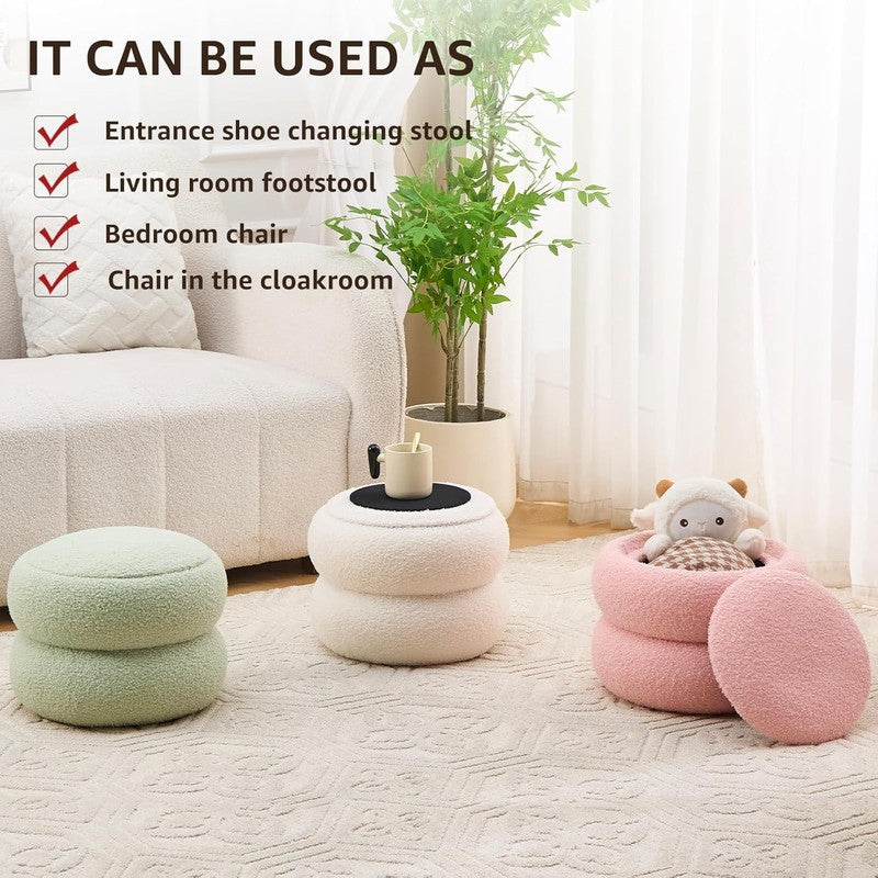 Storage Ottoman,Soft Teddy Velvet Upholstered Footrest,Mordern round Footstool w6