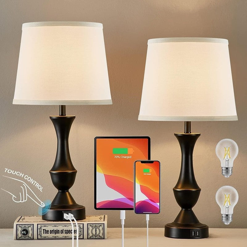Set of 2 Linen Table Lamps 3 Way Dimmable Nightstand Lamps for Bedroom5