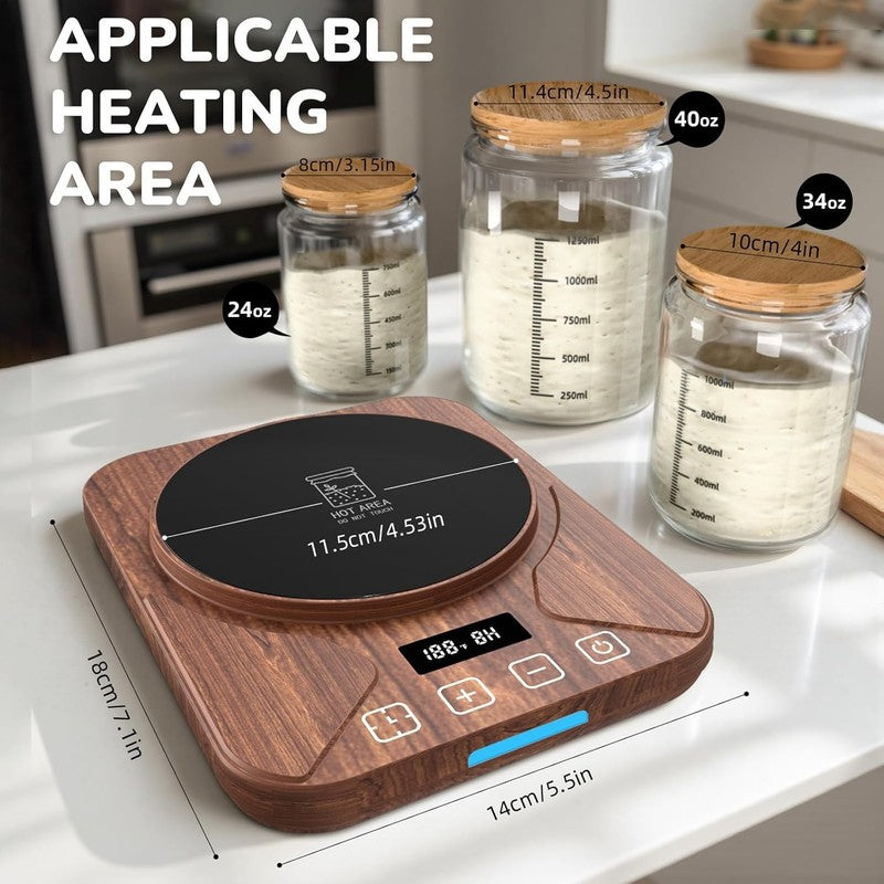 Sourdough Starter Warmer Mat Brown w/ Timer, Thermostat 70 100°F, Fits 40oz Jar4