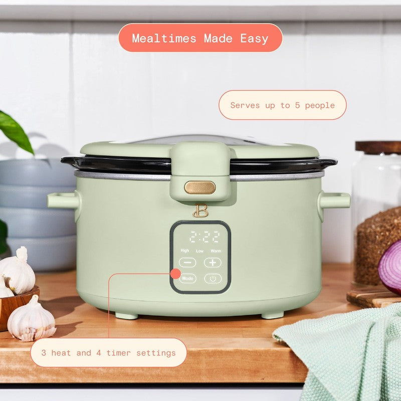 4 Qt Digital Slow Cooker with Hinged Locking Lid, Sage Green by Drew Barrymore1