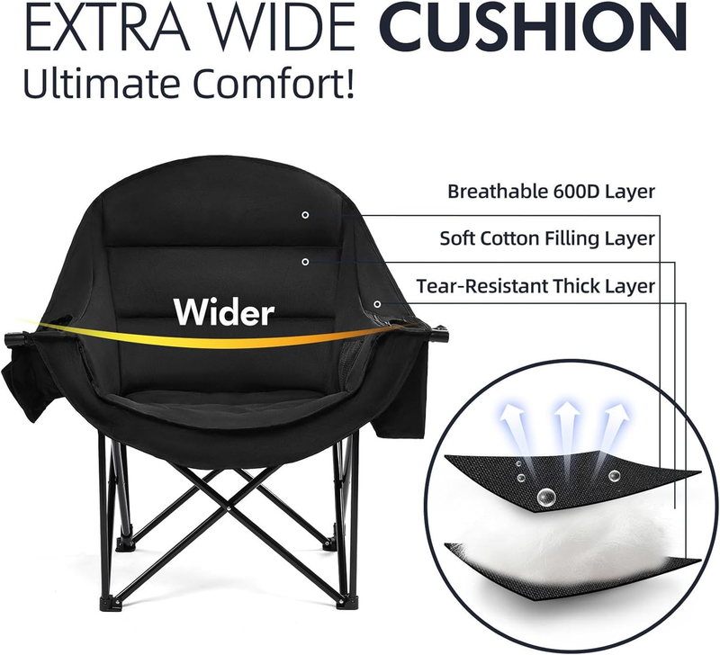 Oversized Camping Chair Heavy Duty Padded XL Folding Outdoor Lawn Chair w/Holder2