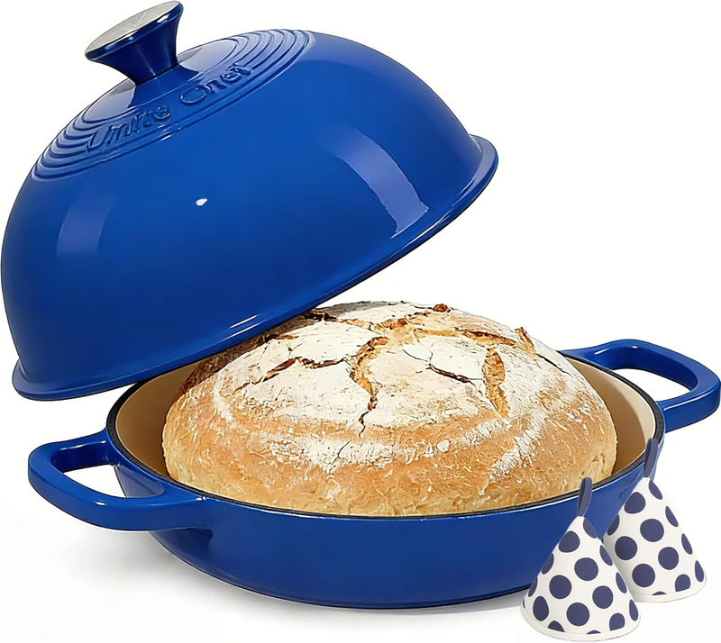 6QT Cast Iron Dutch Oven w/ Lid Sourdough Baking Dark Blue9