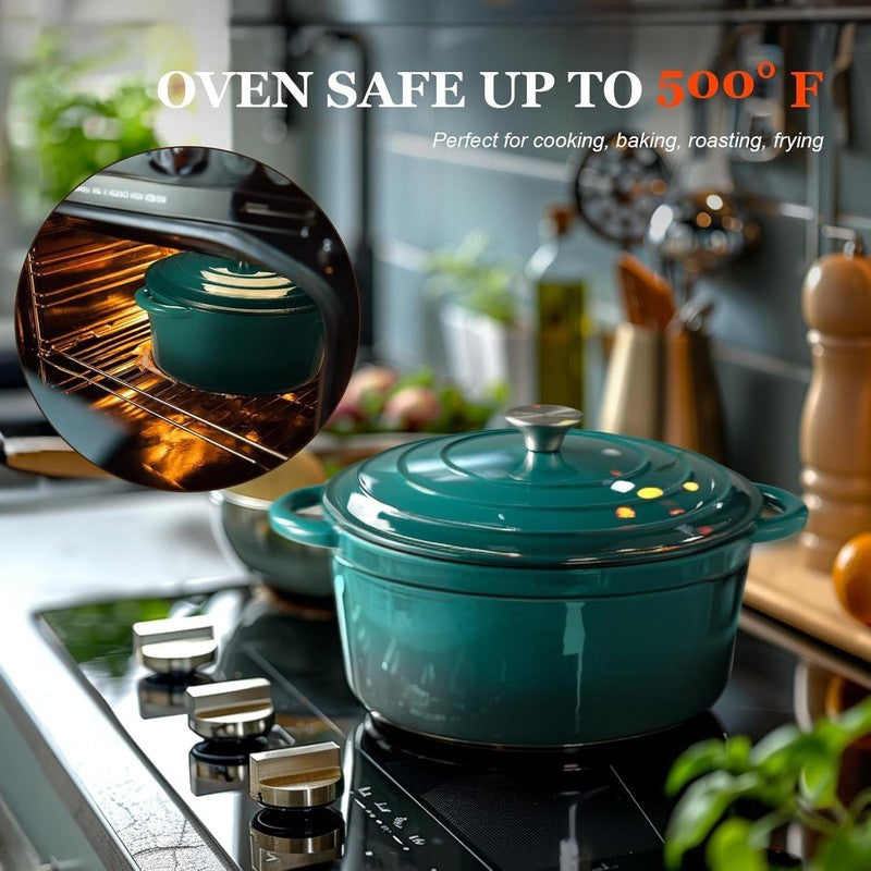 5.5QT Cast Iron Dutch Oven w/ Lid Sourdough Baking Bottle Green5