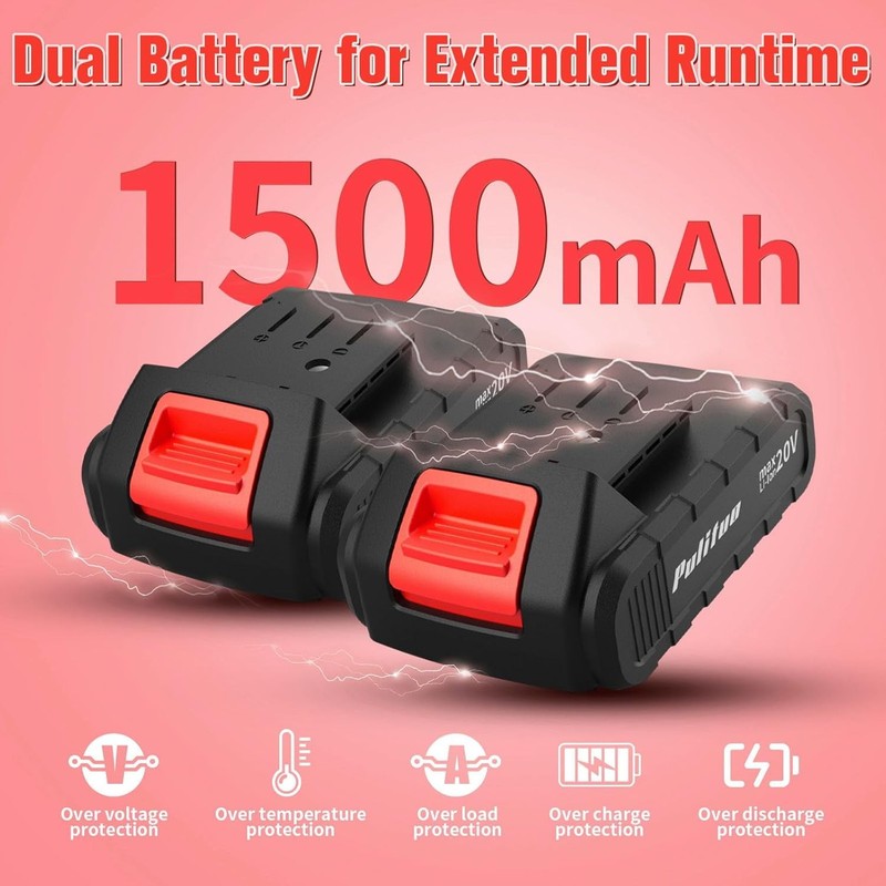 20V Cordless Drill Driver Kit 30Nm 21+1 Torque 2-Speed LED 2 Batteries Red2