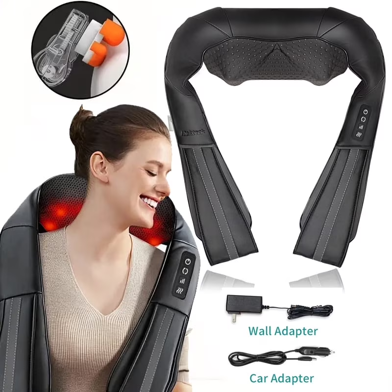 Shiatsu Neck Massager w/ Heat, 3D Deep Tissue Kneading Pillow – Black0
