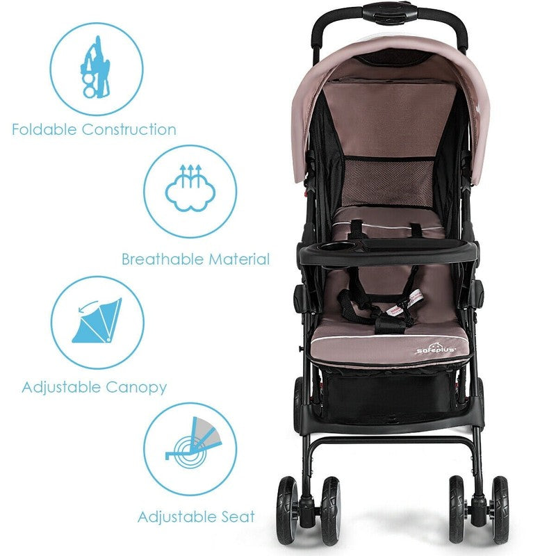 Foldable Lightweight Baby Stroller, Travel Pushchair for 0-36M, 13 Lbs, Coffee3