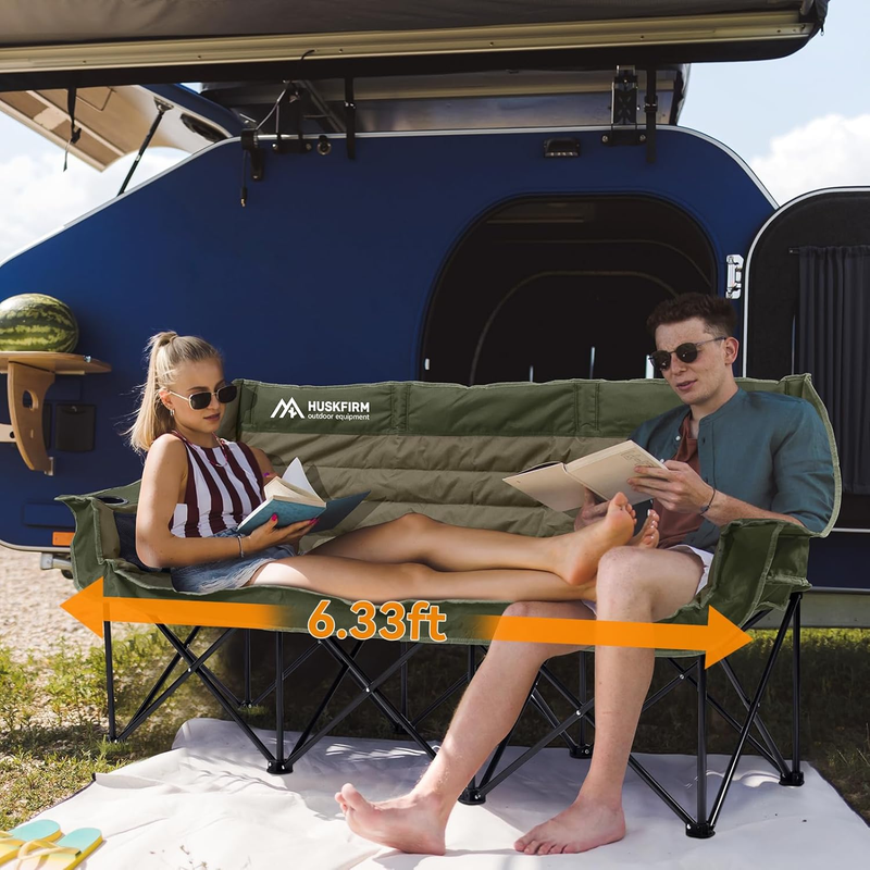 Oversized 3 Person Folding Camping Chair Loveseat w/ Cup Holders Green3
