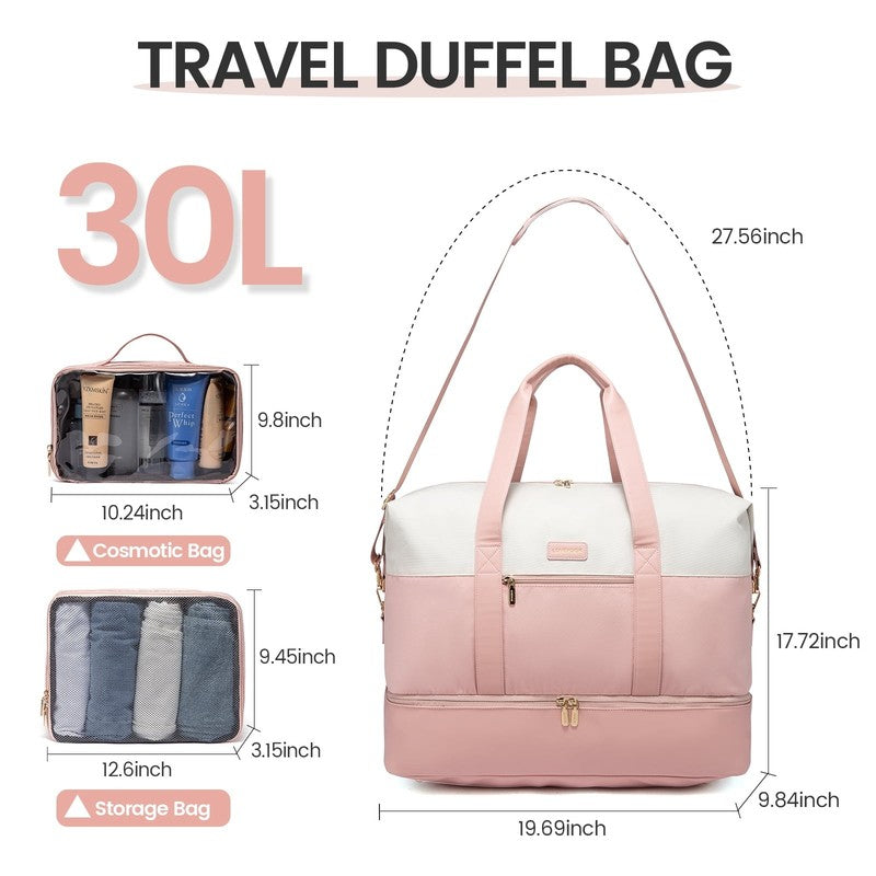 Women Travel Duffel Bag Large Weekender Gym Bag Shoe Compartment Packing Cubes5