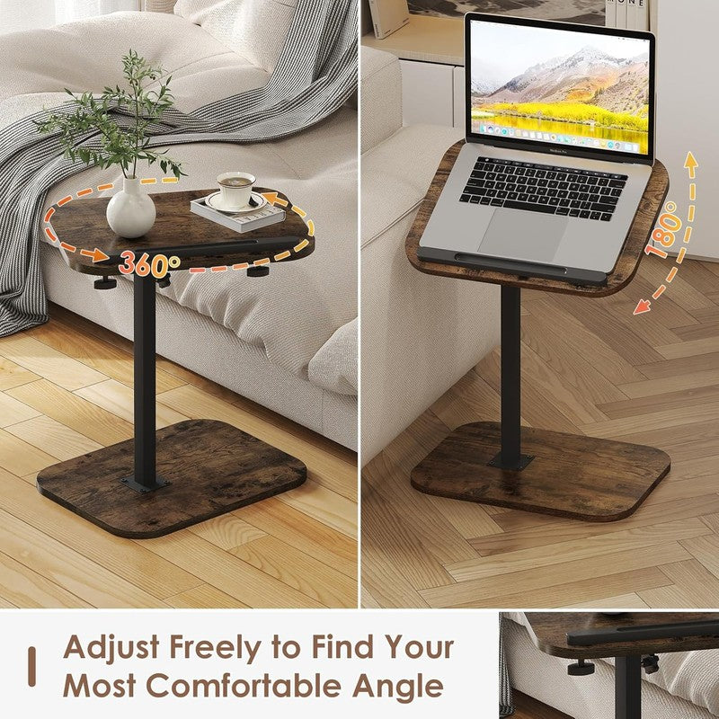 C-Shaped Sofa Arm Side Table TV Tray Small End Table Rustic2