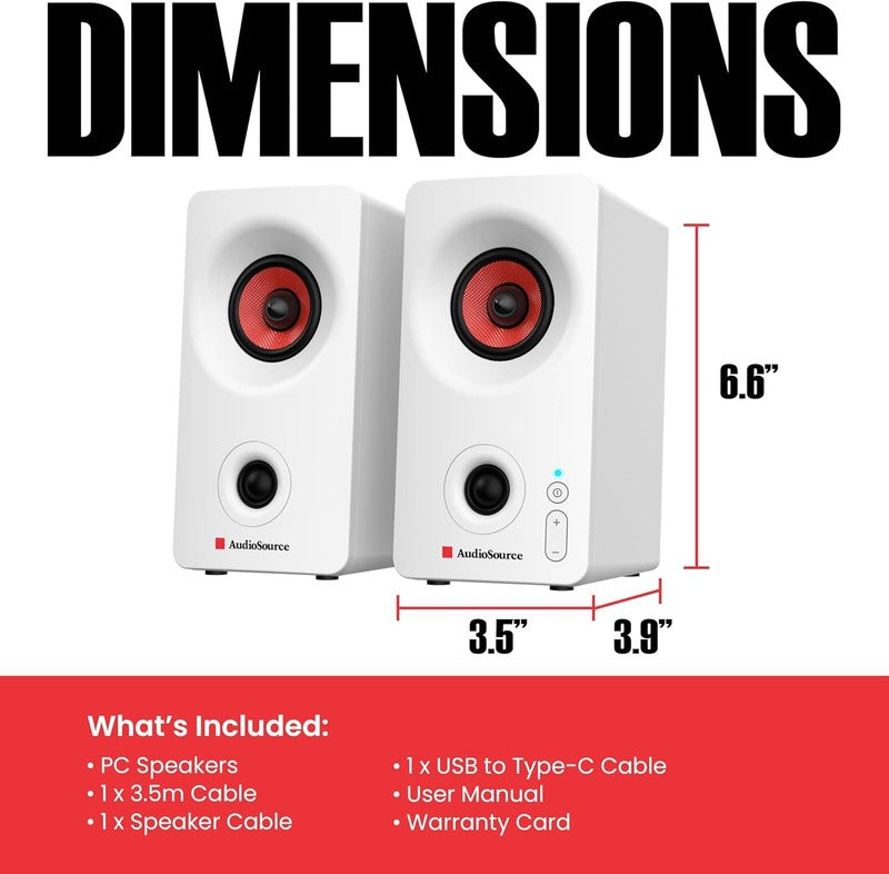 Bluetooth 5.3 PC Speakers USB C 2.0 Stereo AUX Dual Drivers Compact White8
