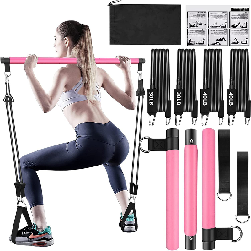 Pilates Bar Kit w/ Stackable Resistance Bands Full Body Home Gym Workout0