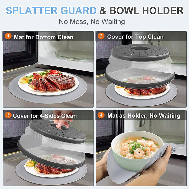 10 Inch Microwave Food Cover & Collapsible Silicone Mat   Splatter Guard, Plate 2