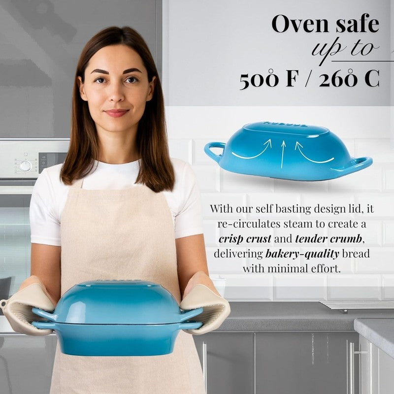 Cast Iron Dutch Oven Bread Loaf Pot 24x16cm Nonstick Light Blue3