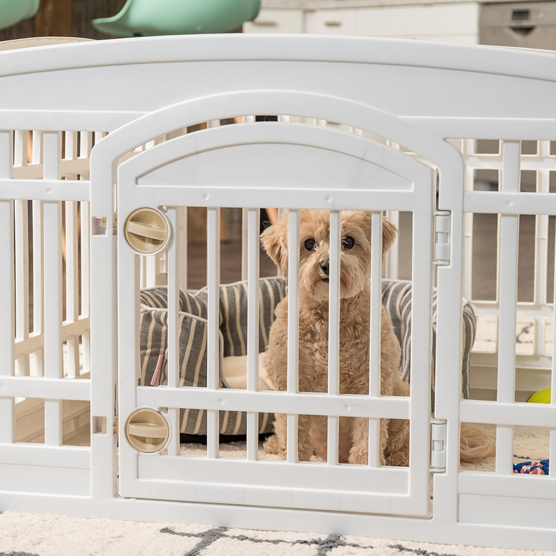24" 4 Panel Dog Playpen w/ Door 35x35x24 Indoor Pet Fence Small Puppies White9