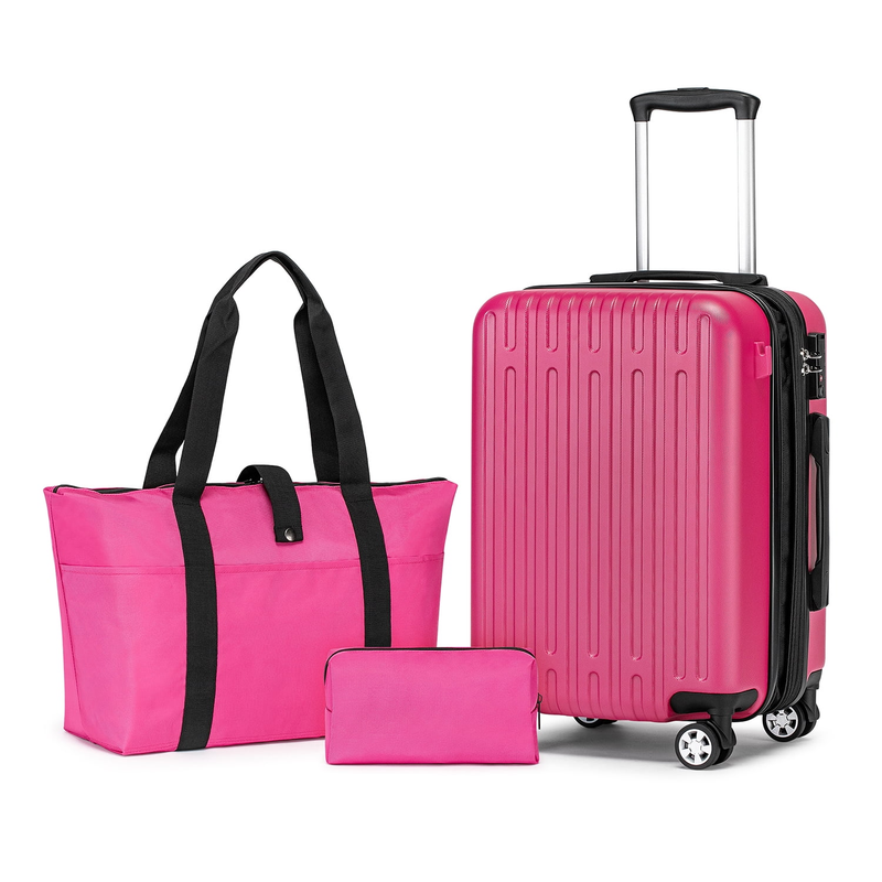 3 Piece 20" Expandable Carry On Luggage Set Duffel & Toiletry Bag Included10
