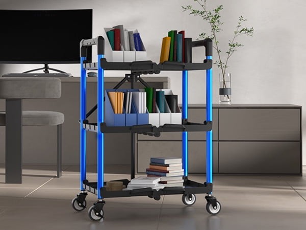3 Tier Folding Collapsible Service Cart with Wheels, 210 Lbs Loading Capacity, F7