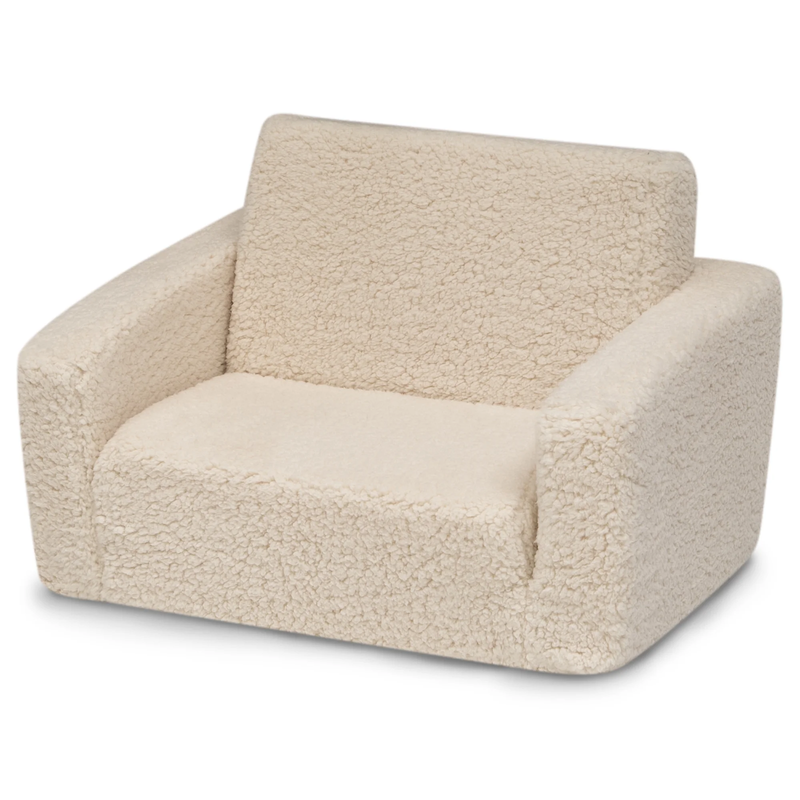 Cozee Flip Out Sherpa 2 In 1 Convertible Chair to Lounger for Kids, Cream6