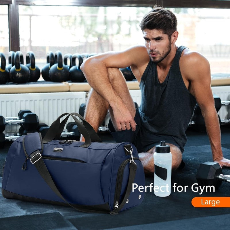 Gym Bag Unisex Duffel Shoe Compartment Wet Pocket Travel Sports Blue M1